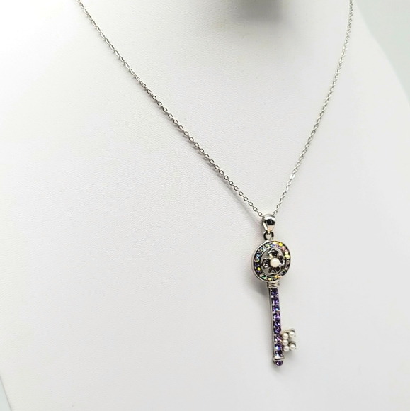Kirks Folly Purple Aurora Borealis Key Necklace with White Pearl in Silver - Picture 9 of 13